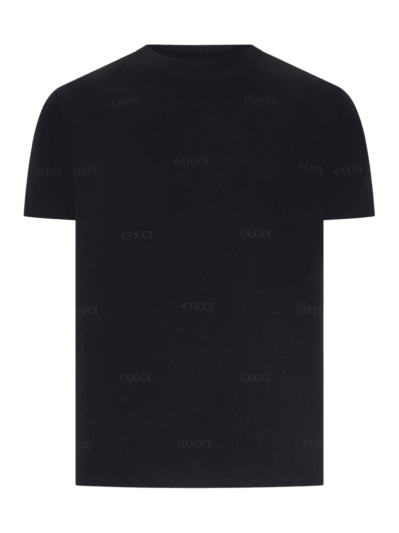 JACQUARD WOOL AND SILK BLEND T-SHIRT WITH ALL-OVER LOGO - Gucci - Man