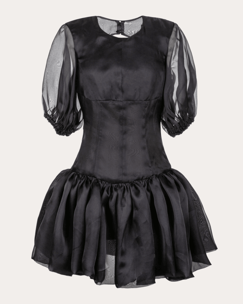 byVarga Women's Macey Silk Organza Puff-Sleeve Mini Dress in Black