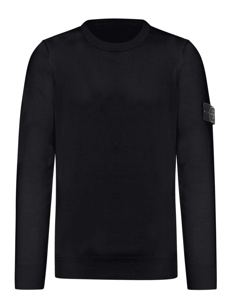 STONE ISLAND CREW NECK SWEATER WITH BADGE BLACK - Stone Island - Man