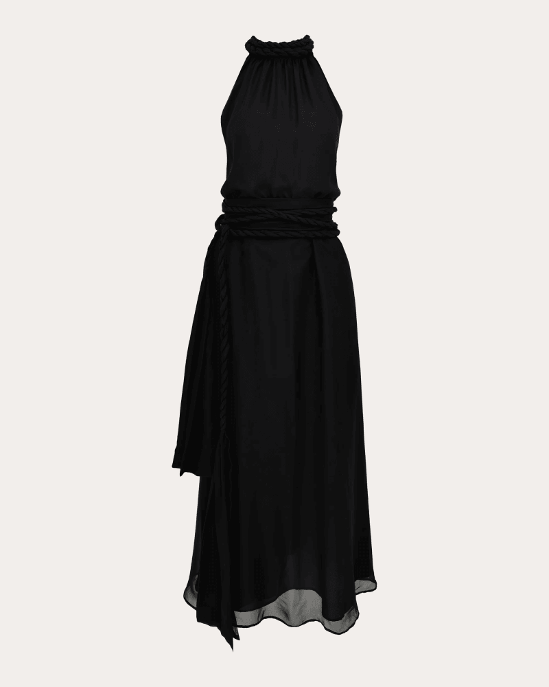 Azeeza Women's Dany Gathered Silk Chiffon Midi Dress in Black