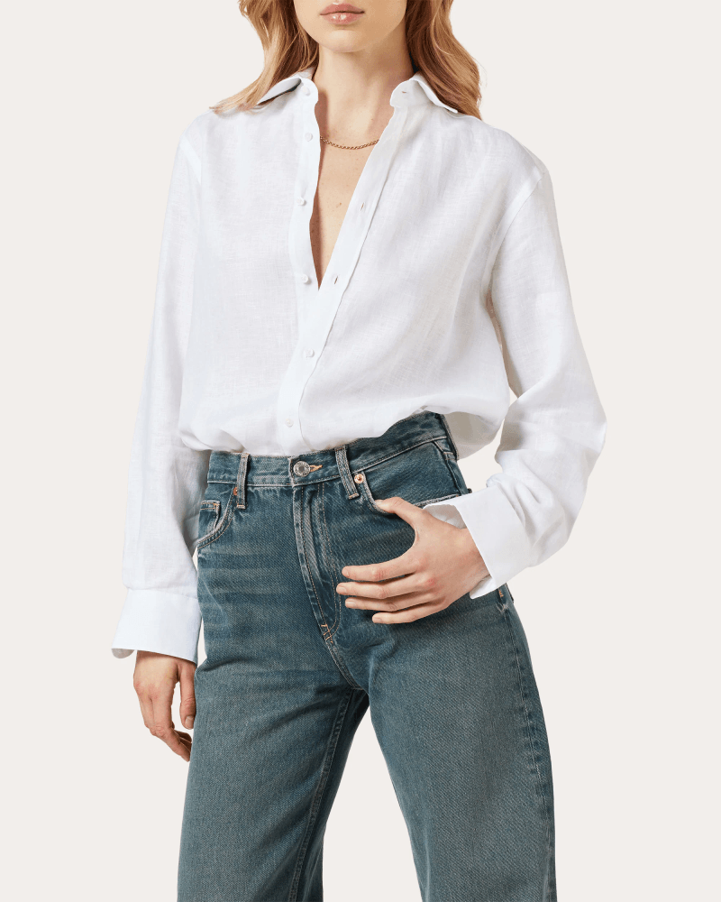 With Nothing Underneath Women's The Boyfriend Linen Shirt in White