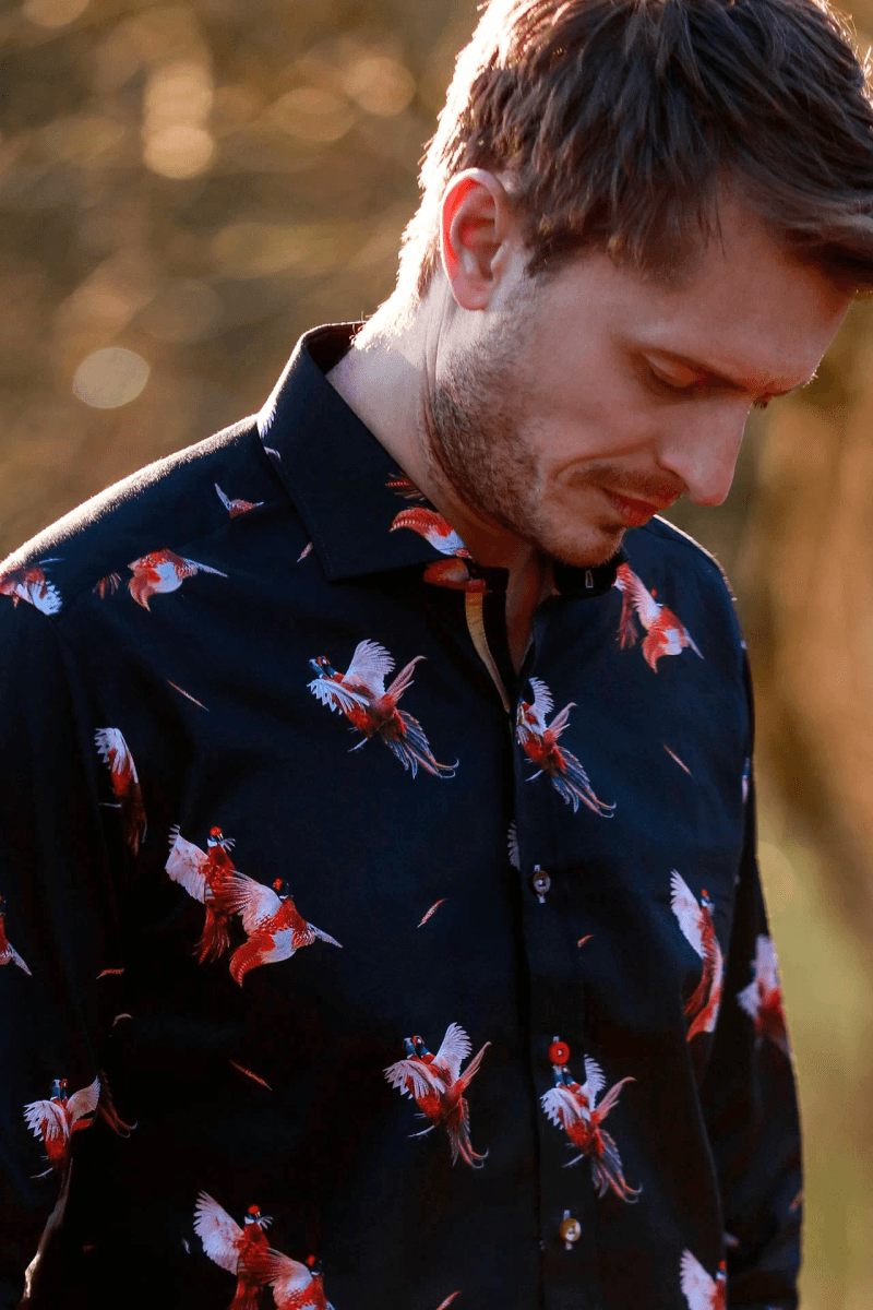 COURTSHIP PHEASANTS PRINT SHIRT