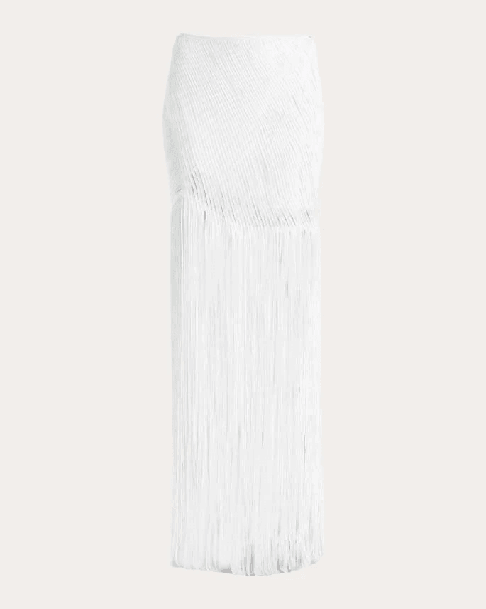Francisco Arce Women's Valentina Draped Silk Fringe Maxi Skirt in White