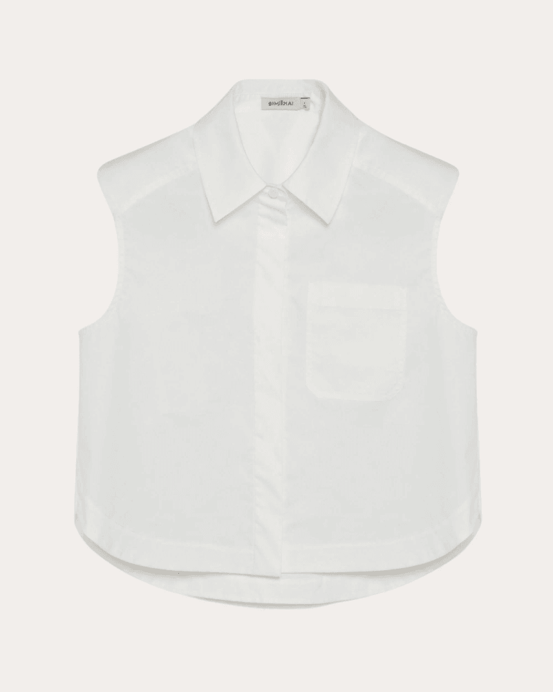 SIMKHAI Women's Winslow Poplin Cropped Sleeveless Shirt in White Cotton/Polyester