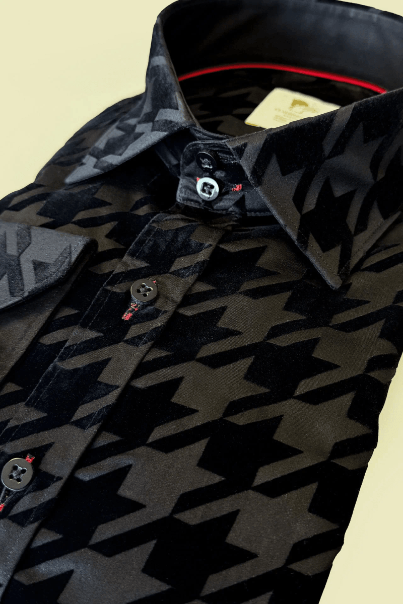 HOUNDSTOOTH FLOCKING SHIRT ON JET-BLACK TENCEL BASE