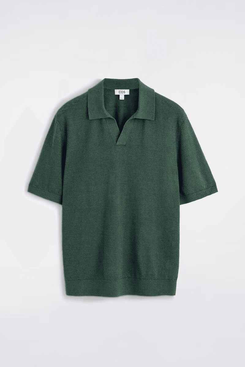 Knitted Linen Polo Shirt in Green