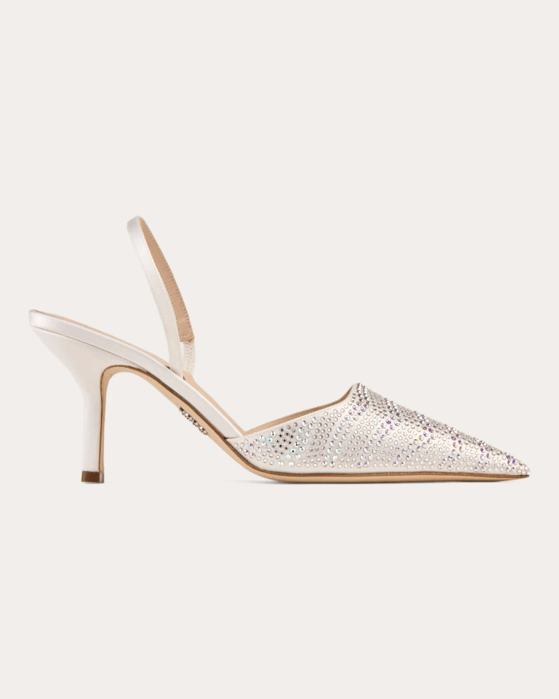 RODO Women's Assia 80 Embellished Satin Slingback in White Leather