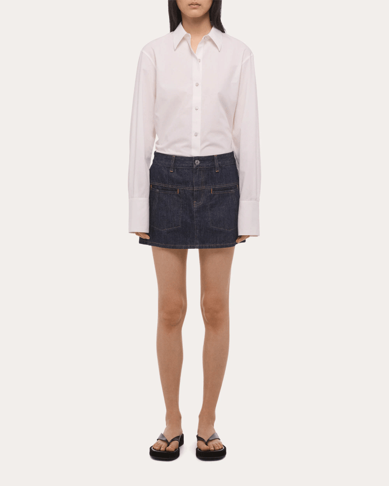 Helmut Lang Women's Seamed Denim Mini Skirt in Blue Leather/Cotton/Denim