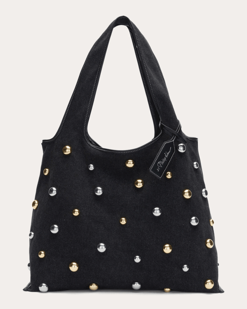 3.1 Phillip Lim Women's Studded Denim Market Tote in Black Leather/Cotton/Denim