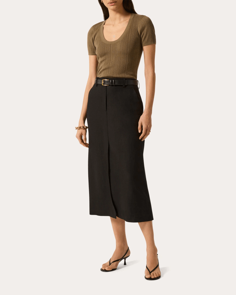 Argent Women's Ribbed Silk-Cotton Scoop Neck T-Shirt in Green Cotton/Silk