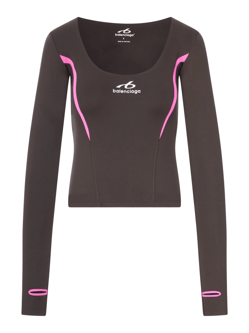 TECHWEAR LONG-SLEEVED TOP IN TECHNICAL FABRIC IN KHAKI BROWN AND FLUORESCENT PINK - Balenciaga - Woman