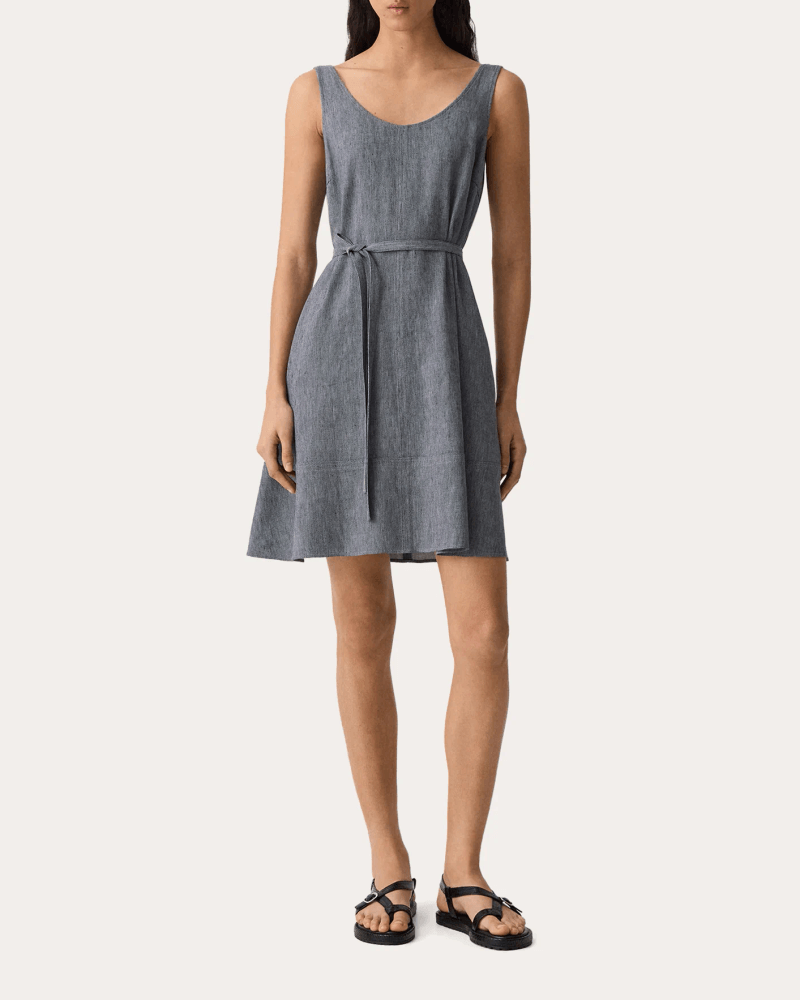 Theory Women's Fluid Linen Belted Tank Mini Dress in Blue Linen/Viscose/Elastane