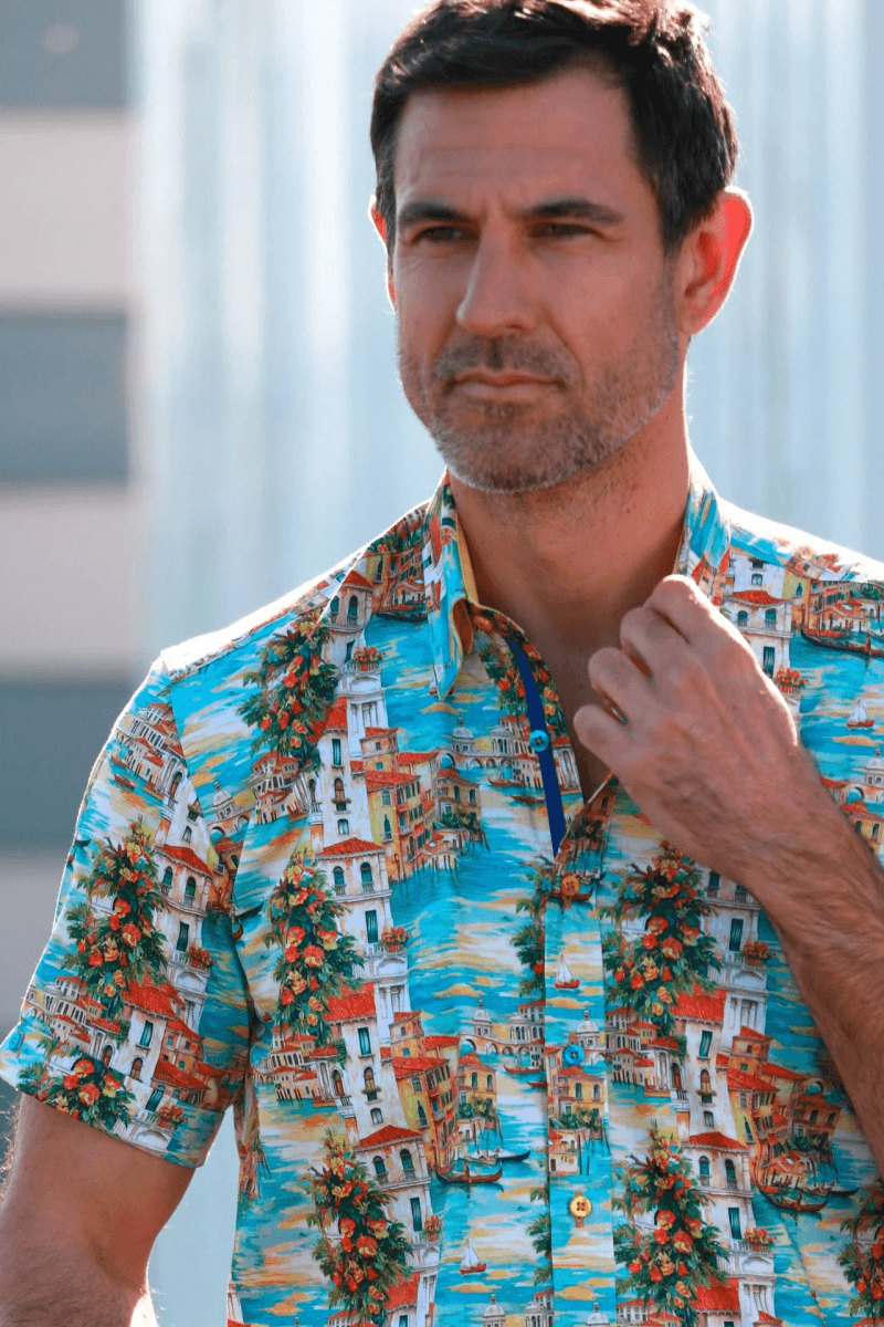 VENETIAN VIEWS & SUMMER HUES PRINTED SHORT SLEEVE SHIRT