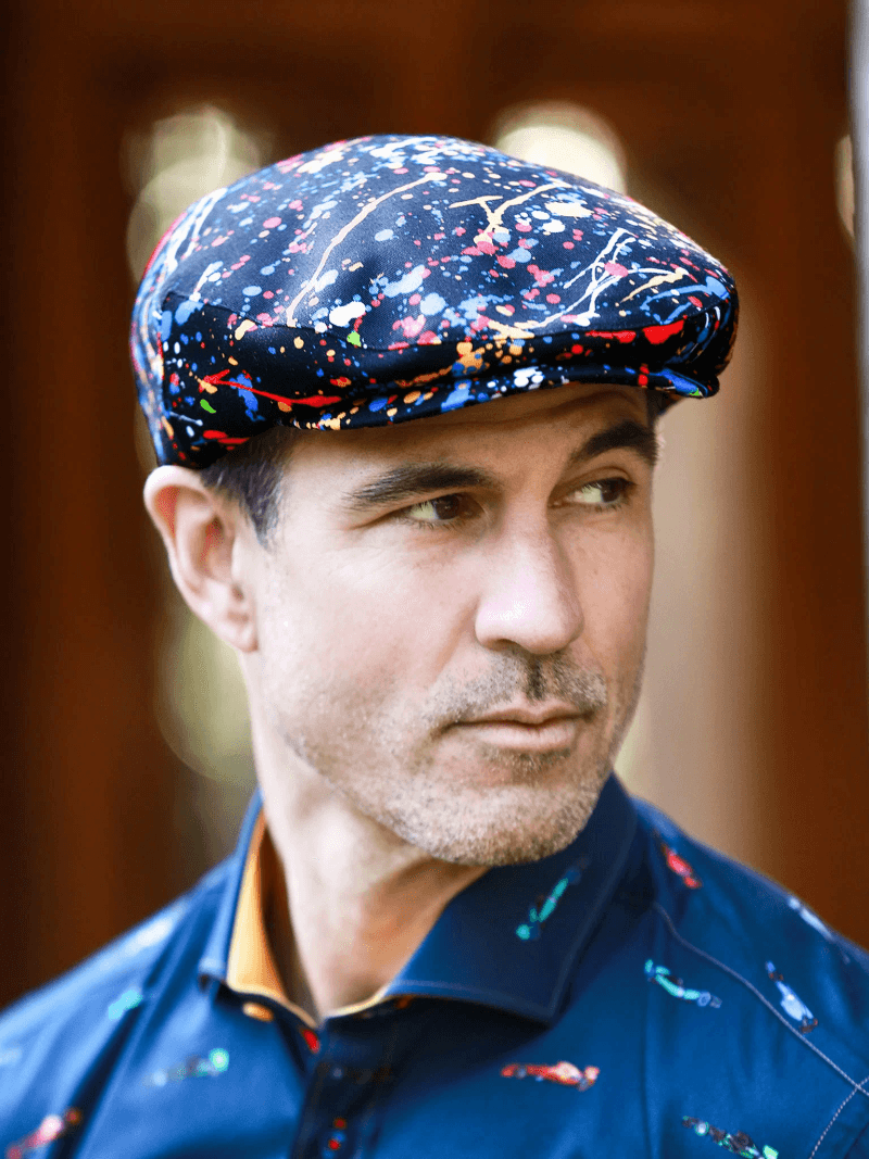 Paint Splash Black Printed Flat Cap