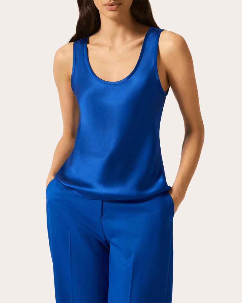 Argent Women's Silk Charmeuse Scoop Neck Tank Top in Blue