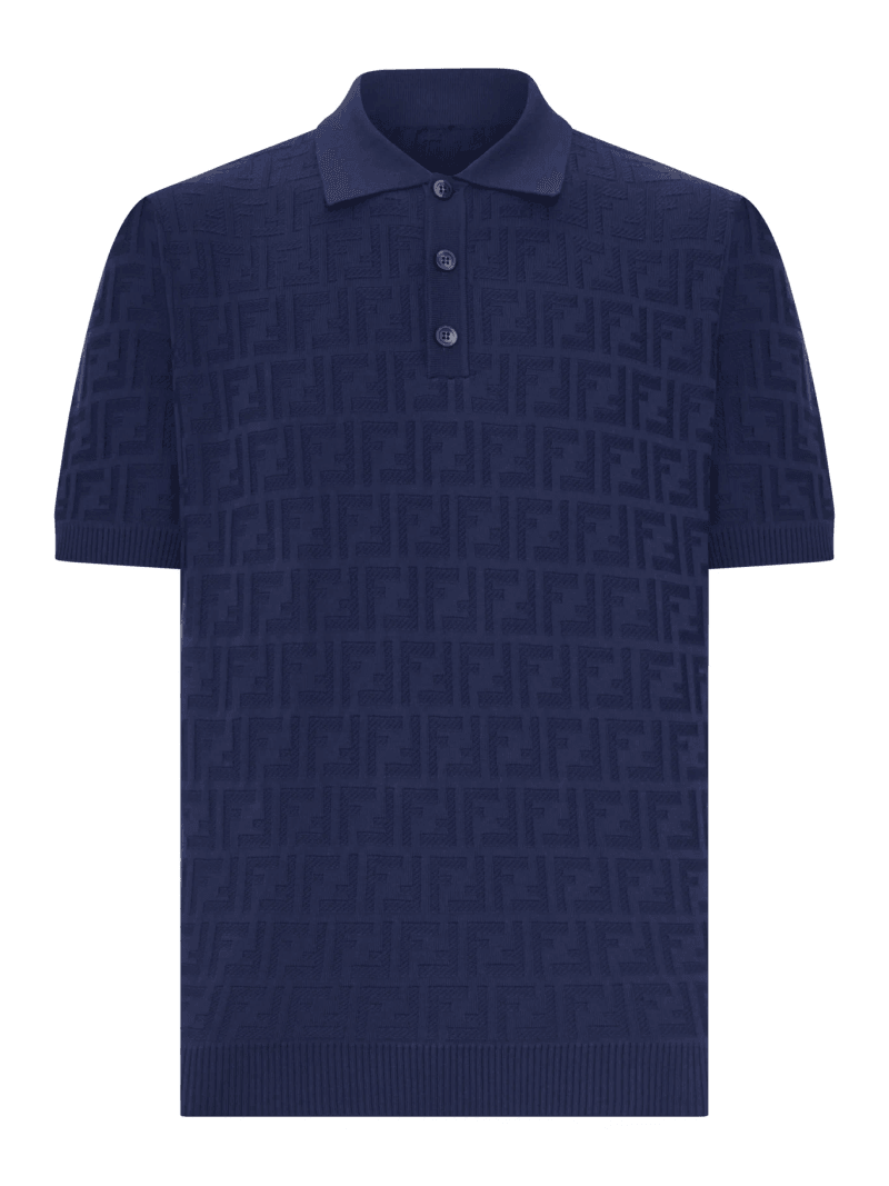 DARK BLUE TRICOT COTTON POLO SHIRT - Fendi - Man