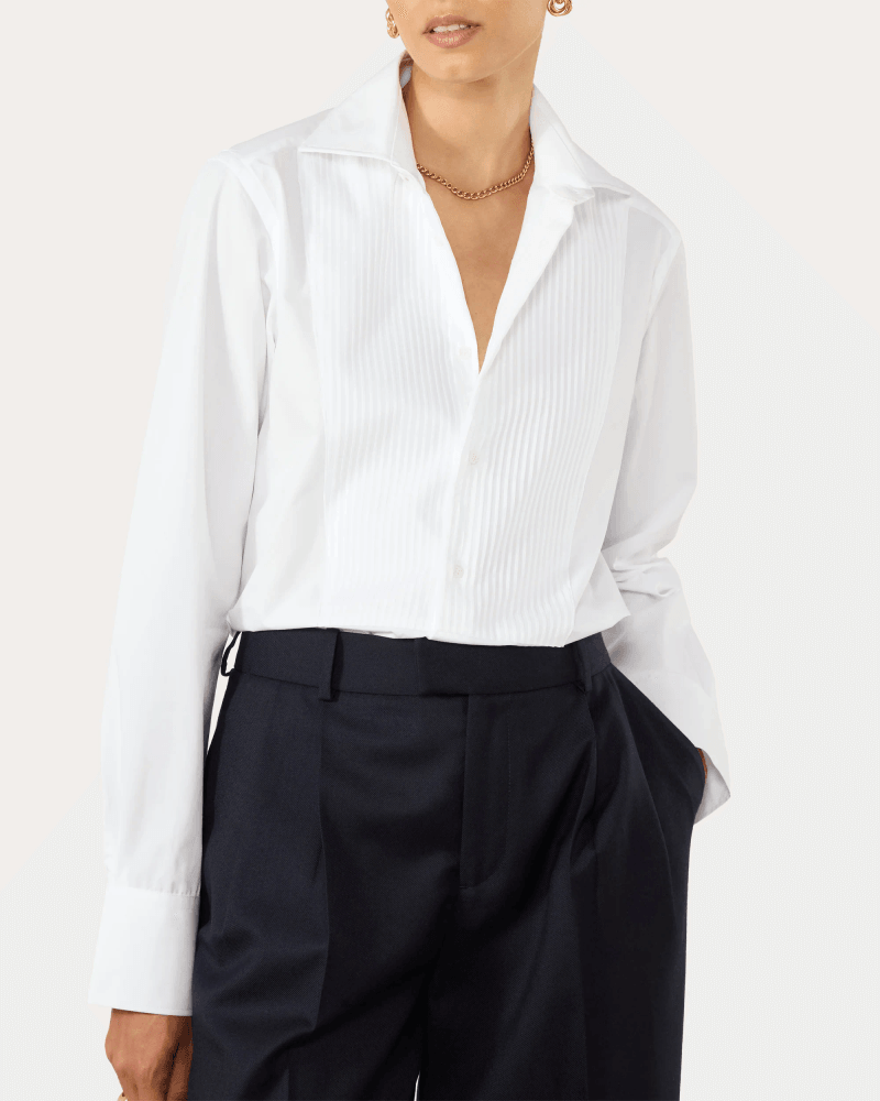 With Nothing Underneath Women's The Dress Organic Poplin Pintuck Shirt in White Cotton
