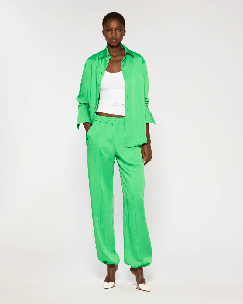 Crinkled Satin Serena Jogger - Classic Green