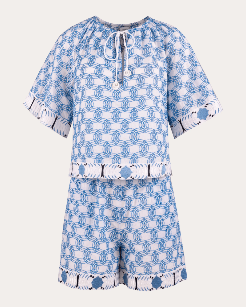 Karma On The Rocks Women's Oto Broderie Anglaise Cotton Shorts Set in Blue