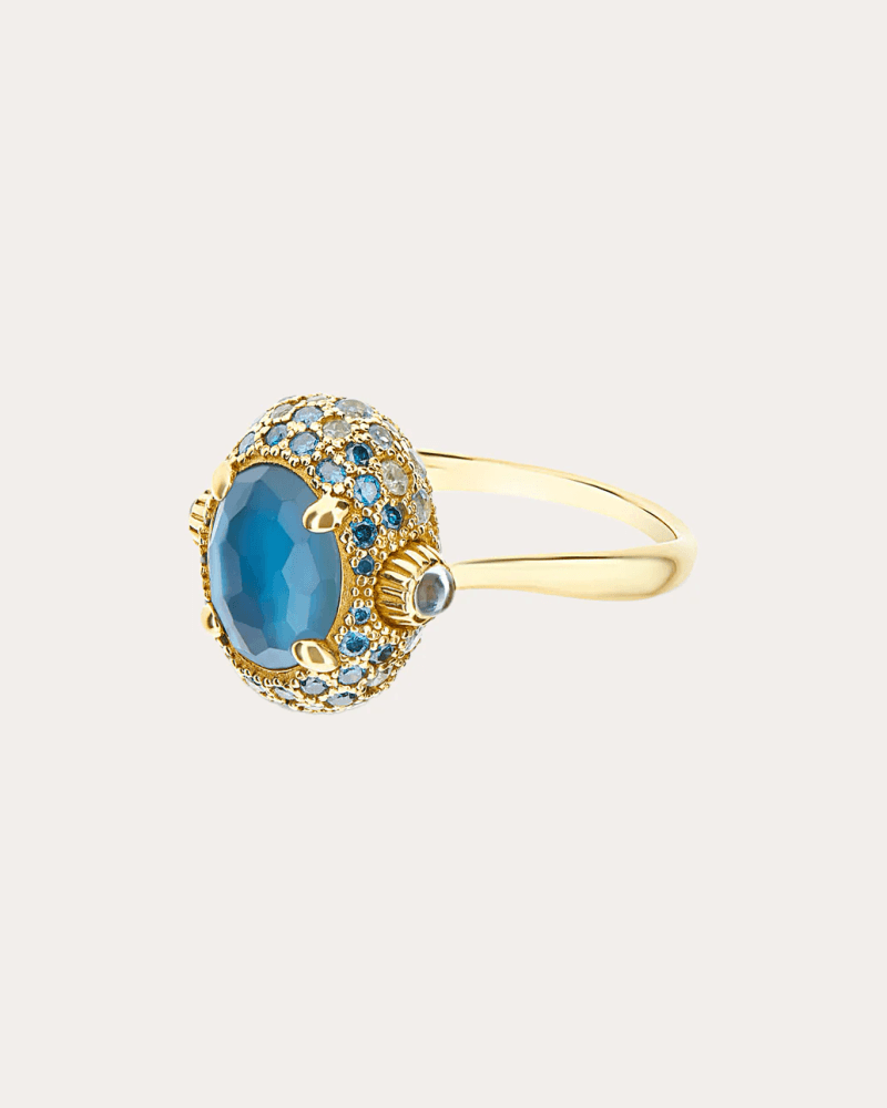 Nanis Italian Jewels Women's Green Sapphire & Blue Topaz 18k Gold Reversible Ring