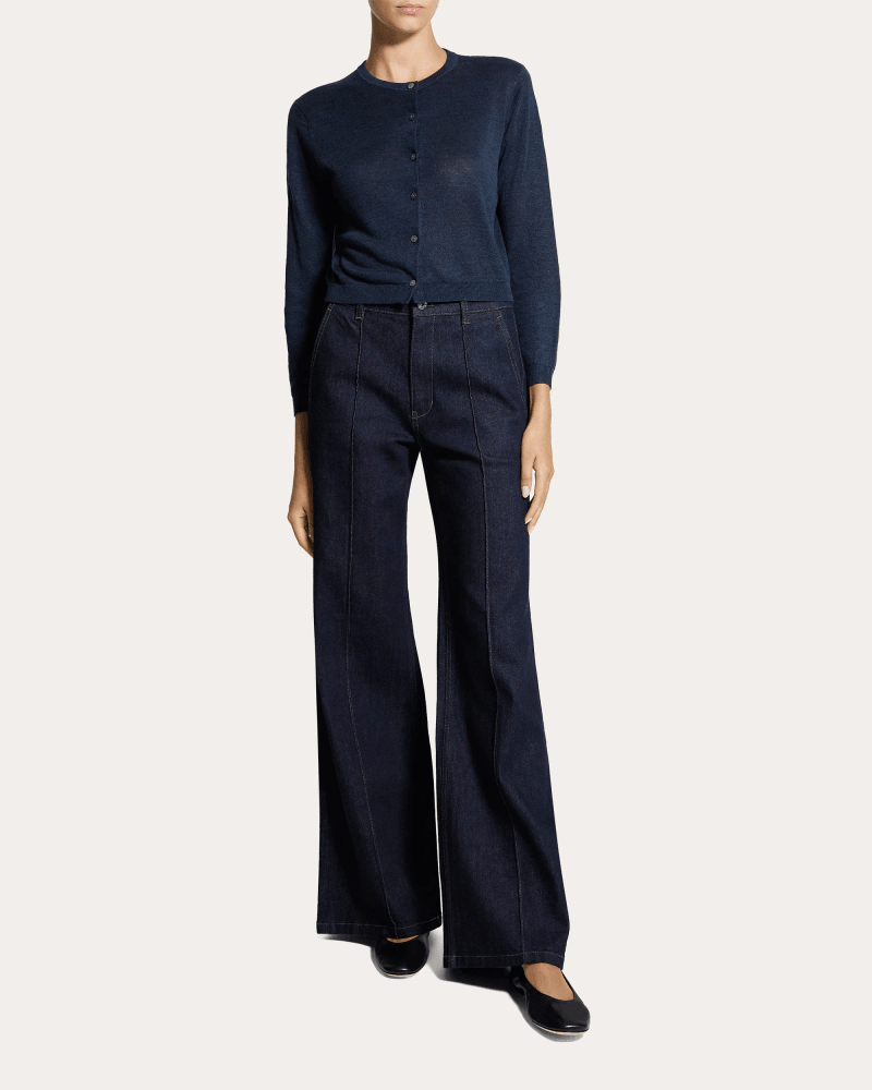 Theory Women's Linen Knit Cropped Cardigan in Blue Linen/Viscose