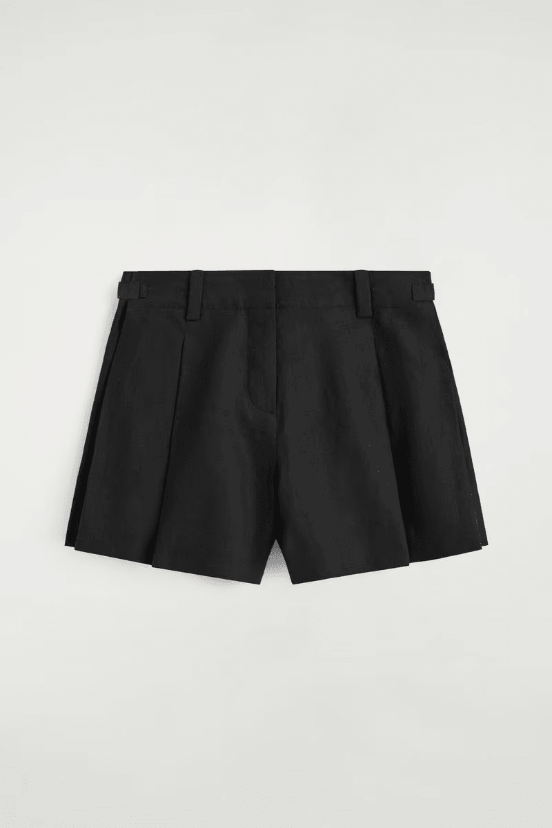 Pleated Belted Linen Shorts