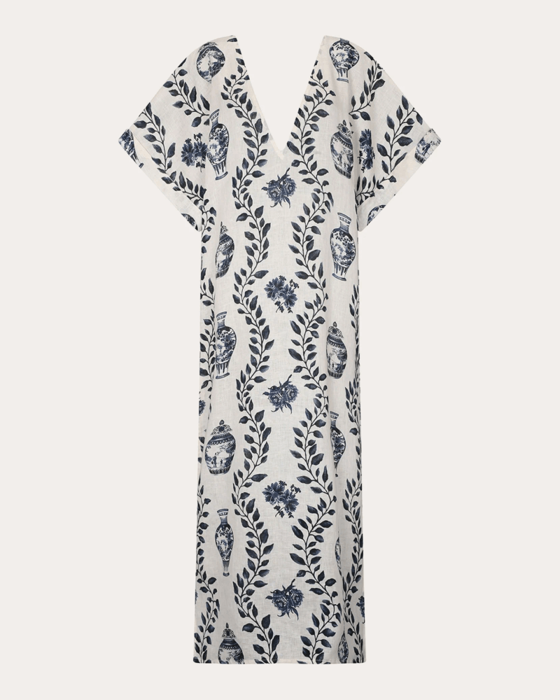 Aguaclara Women's Dynastie Royale Linen V-Neck Tunic Dress in Blue