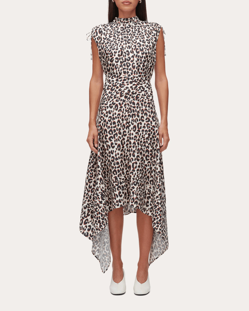 3.1 Phillip Lim Women's Leopard Silk Twill Ruched Handkerchief Dress