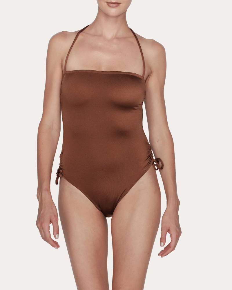 GirlsMustHave Women's Joan Ruched One-Piece in Brown Elastane/Polyamide