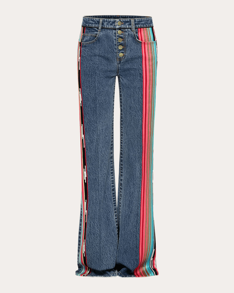 Hellessy Women's Omar Multicolor Grosgrain Straight-Leg Jeans in Blue Cotton/Denim/Elastane