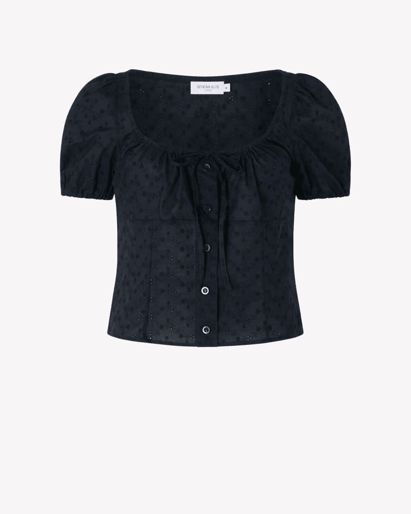 Broderie Bodice Top - Navy Blue