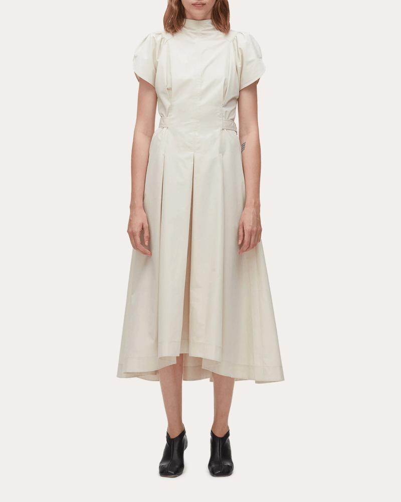 3.1 Phillip Lim Women's Cotton Poplin Pleated Tulip-Sleeve Midi Dress in Neutral Cotton/Polyester