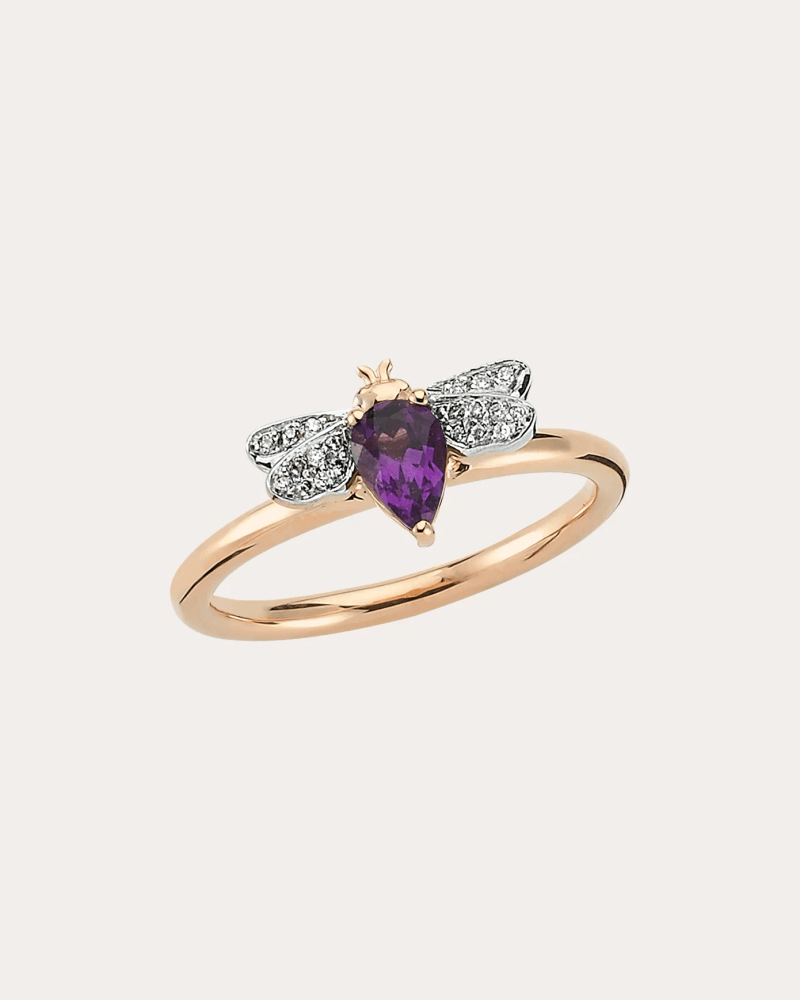 Bee Goddess Women's Amethyst & Diamond Queen Bee Bella Ring in Amethyst, Rose Gold 14K Gold