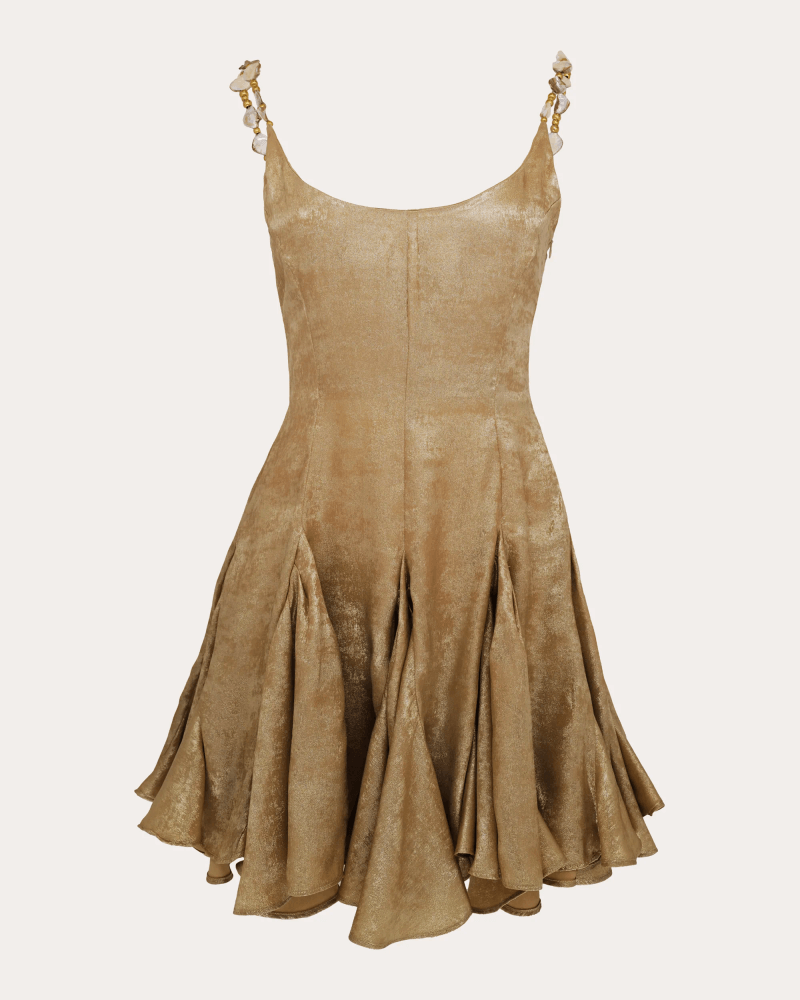 Azeeza Women's Solenne Metallic Lamé Flared Mini Dress in Gold Polyester