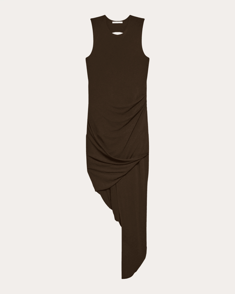 Helmut Lang Women's Jersey Twisted Drape Sleeveless Dress in Brown Viscose/Elastane/Polyamide