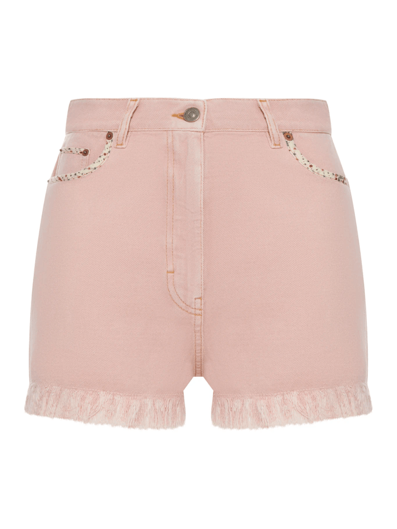 DENIM SHORTS WITH FRINGED HEM - Valentino Garavani - Woman