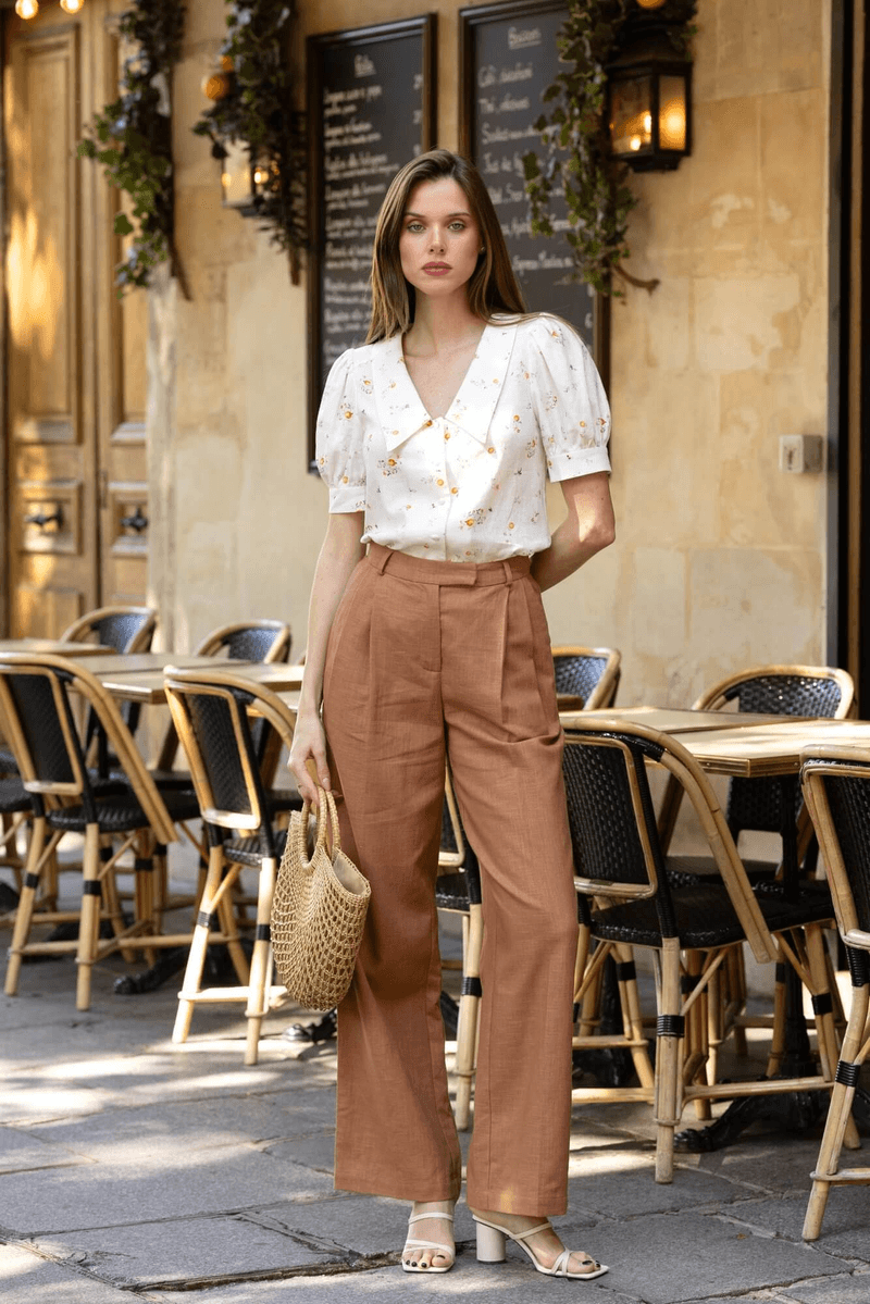 Gaâla Paris Pantalon en lin taille haute Anoria