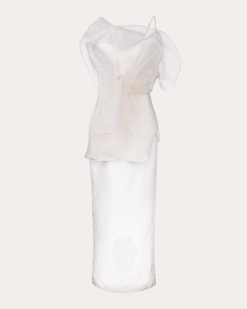 byVarga Women's Lily Organza Flower Overlay Maxi Dress in White Viscose/Polyester