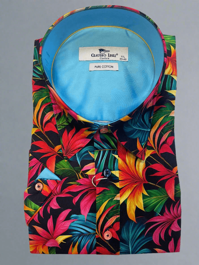NAVY TROPICAL SHORT SLEEVE SHIRT