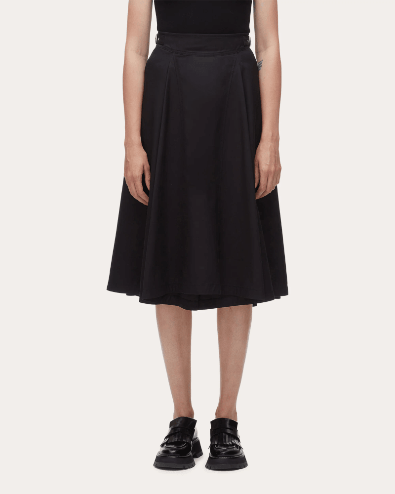 3.1 Phillip Lim Women's Twill Pleated Biker Midi Skirt in Black Cotton/Viscose