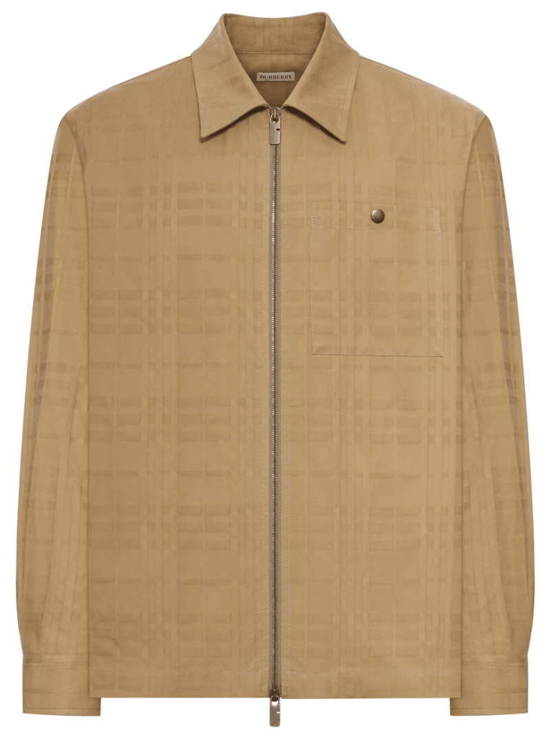 CHECK COTTON ZIP-UP SHIRT - Burberry - Man