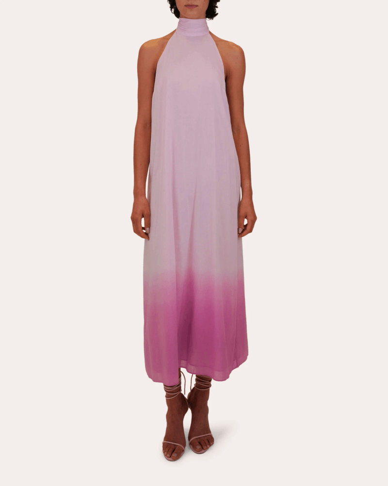 Azeeza Women's Meera Dip-Dye Voile Halter Midi Dress in Pink Cotton