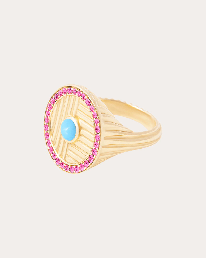 Campbell + Charlotte Women's Pink Sapphire & Turquoise Found Ribbed Ring in Turquoise/pink Sapphires 14K Gold