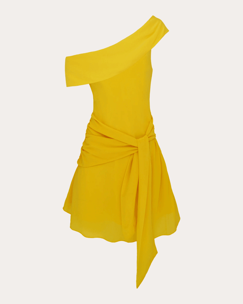 Azeeza Women's Kavari Satin Drape Asymmetric Mini Dress in Yellow Polyester