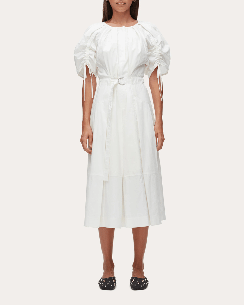 3.1 Phillip Lim Women's Cotton Poplin Ruched-Sleeve Midi Dress in White