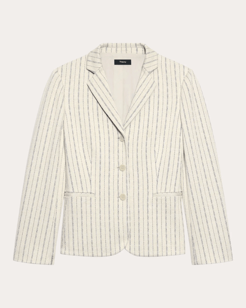 Theory Women's Stripe Shrunken Single-Breasted Blazer in White Viscose/Nylon/Elastane