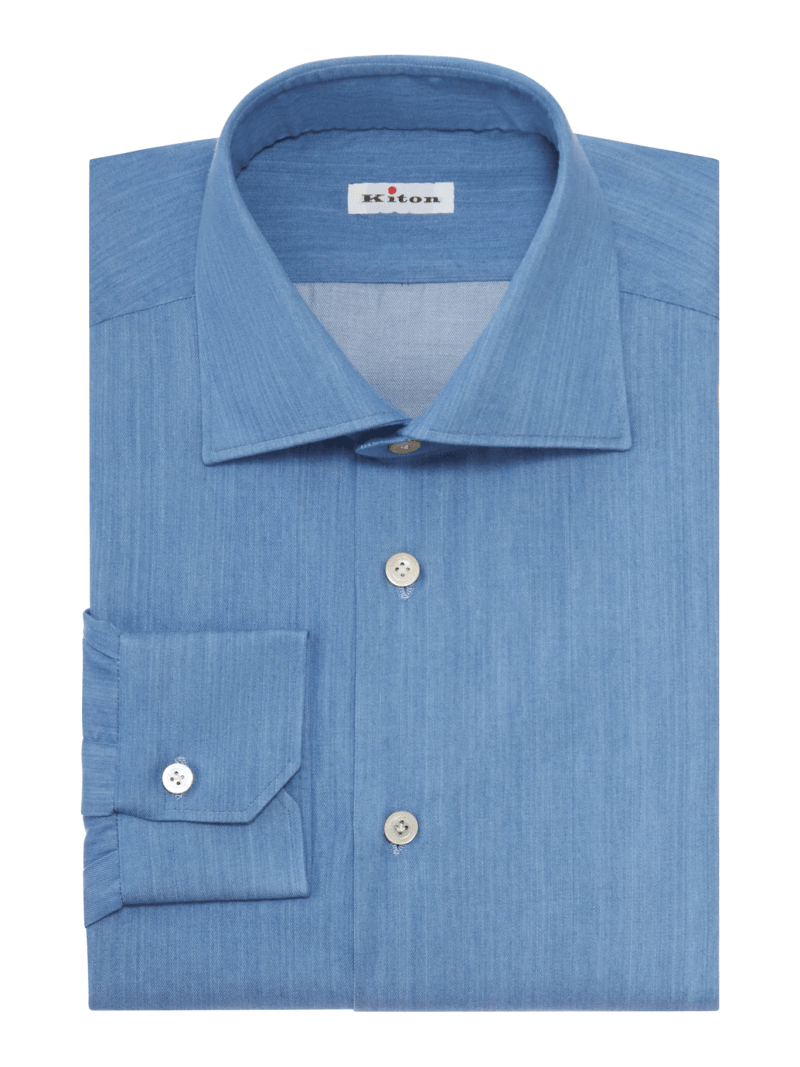 CLASSIC DENIM-EFFECT COTTON SHIRT - Kiton - Man