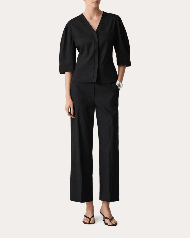 Theory Women's Good Linen Classic Relaxed Trousers in Black Linen/Viscose/Elastane