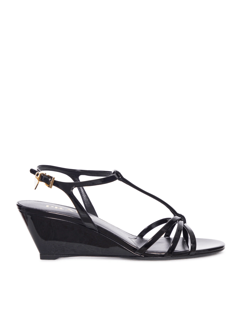 PATENT LEATHER WEDGE SANDALS - Prada - Woman