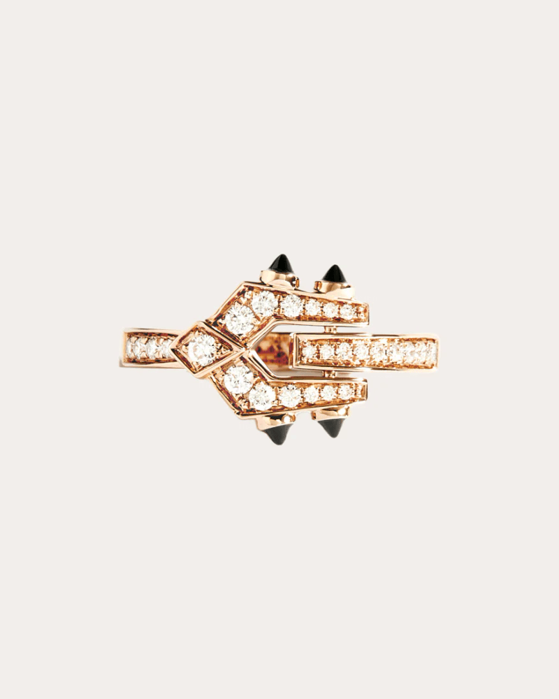 STATEMENT Paris Women's Black Agate & Diamond Mini Spike Ring in Pink Gold 18K Gold